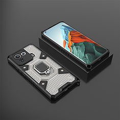 Funda Bumper Silicona y Plastico Mate Carcasa con Magnetico Anillo de dedo Soporte S03 para Xiaomi Mi 11 Pro 5G Negro