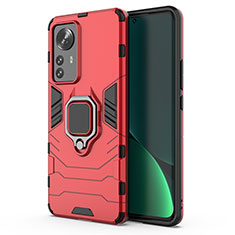 Funda Bumper Silicona y Plastico Mate Carcasa con Magnetico Anillo de dedo Soporte S03 para Xiaomi Mi 12 Lite 5G Rojo