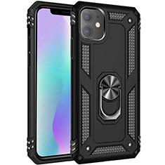 Funda Bumper Silicona y Plastico Mate Carcasa con Magnetico Anillo de dedo Soporte S04 para Apple iPhone 11 Negro