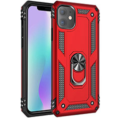 Funda Bumper Silicona y Plastico Mate Carcasa con Magnetico Anillo de dedo Soporte S04 para Apple iPhone 11 Rojo