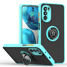 Funda Bumper Silicona y Plastico Mate Carcasa con Magnetico Anillo de dedo Soporte S04 para Motorola Moto Edge (2022) 5G Cian