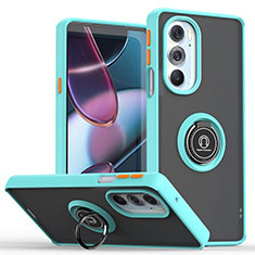 Funda Bumper Silicona y Plastico Mate Carcasa con Magnetico Anillo de dedo Soporte S04 para Motorola Moto Edge 30 Pro 5G Cian