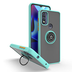 Funda Bumper Silicona y Plastico Mate Carcasa con Magnetico Anillo de dedo Soporte S04 para Motorola Moto G Pure Cian