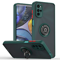 Funda Bumper Silicona y Plastico Mate Carcasa con Magnetico Anillo de dedo Soporte S04 para Motorola Moto G22 Verde Noche