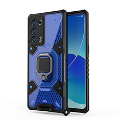 Funda Bumper Silicona y Plastico Mate Carcasa con Magnetico Anillo de dedo Soporte S04 para Oppo Reno6 Pro+ Plus 5G Azul