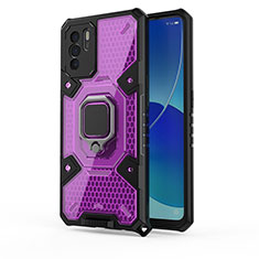 Funda Bumper Silicona y Plastico Mate Carcasa con Magnetico Anillo de dedo Soporte S04 para Oppo Reno6 Z 5G Morado