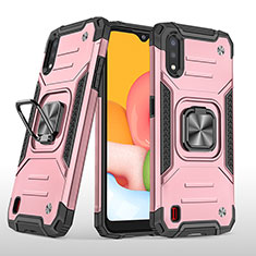 Funda Bumper Silicona y Plastico Mate Carcasa con Magnetico Anillo de dedo Soporte S04 para Samsung Galaxy A01 SM-A015 Oro Rosa