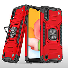 Funda Bumper Silicona y Plastico Mate Carcasa con Magnetico Anillo de dedo Soporte S04 para Samsung Galaxy A01 SM-A015 Rojo