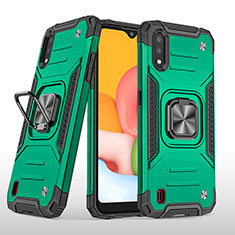 Funda Bumper Silicona y Plastico Mate Carcasa con Magnetico Anillo de dedo Soporte S04 para Samsung Galaxy A01 SM-A015 Verde Noche