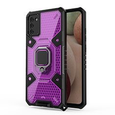 Funda Bumper Silicona y Plastico Mate Carcasa con Magnetico Anillo de dedo Soporte S04 para Samsung Galaxy M02s Morado