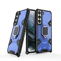 Funda Bumper Silicona y Plastico Mate Carcasa con Magnetico Anillo de dedo Soporte S04 para Samsung Galaxy S21 Plus 5G Azul