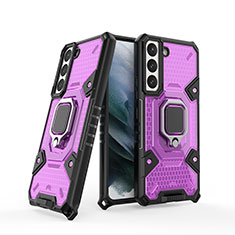 Funda Bumper Silicona y Plastico Mate Carcasa con Magnetico Anillo de dedo Soporte S04 para Samsung Galaxy S22 Plus 5G Morado