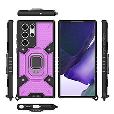 Funda Bumper Silicona y Plastico Mate Carcasa con Magnetico Anillo de dedo Soporte S04 para Samsung Galaxy S22 Ultra 5G Morado