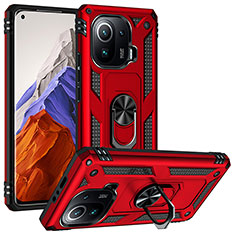 Funda Bumper Silicona y Plastico Mate Carcasa con Magnetico Anillo de dedo Soporte S04 para Xiaomi Mi 11 Pro 5G Rojo