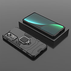 Funda Bumper Silicona y Plastico Mate Carcasa con Magnetico Anillo de dedo Soporte S04 para Xiaomi Mi 12 Lite 5G Negro