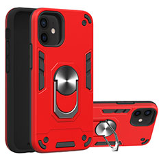 Funda Bumper Silicona y Plastico Mate Carcasa con Magnetico Anillo de dedo Soporte S05 para Apple iPhone 12 Mini Rojo