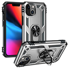 Funda Bumper Silicona y Plastico Mate Carcasa con Magnetico Anillo de dedo Soporte S05 para Apple iPhone 13 Plata