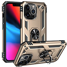 Funda Bumper Silicona y Plastico Mate Carcasa con Magnetico Anillo de dedo Soporte S05 para Apple iPhone 13 Pro Max Oro