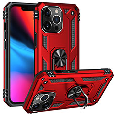 Funda Bumper Silicona y Plastico Mate Carcasa con Magnetico Anillo de dedo Soporte S05 para Apple iPhone 13 Pro Max Rojo