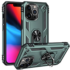 Funda Bumper Silicona y Plastico Mate Carcasa con Magnetico Anillo de dedo Soporte S05 para Apple iPhone 13 Pro Max Verde