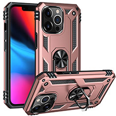 Funda Bumper Silicona y Plastico Mate Carcasa con Magnetico Anillo de dedo Soporte S05 para Apple iPhone 13 Pro Oro Rosa