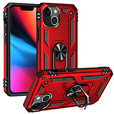 Funda Bumper Silicona y Plastico Mate Carcasa con Magnetico Anillo de dedo Soporte S05 para Apple iPhone 13 Rojo