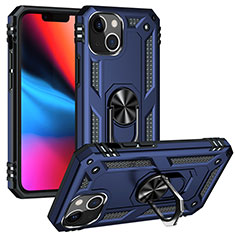 Funda Bumper Silicona y Plastico Mate Carcasa con Magnetico Anillo de dedo Soporte S05 para Apple iPhone 14 Azul