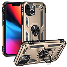 Funda Bumper Silicona y Plastico Mate Carcasa con Magnetico Anillo de dedo Soporte S05 para Apple iPhone 14 Oro