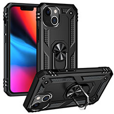 Funda Bumper Silicona y Plastico Mate Carcasa con Magnetico Anillo de dedo Soporte S05 para Apple iPhone 14 Plus Negro