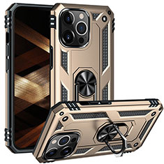 Funda Bumper Silicona y Plastico Mate Carcasa con Magnetico Anillo de dedo Soporte S05 para Apple iPhone 14 Pro Max Oro