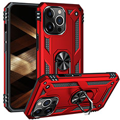 Funda Bumper Silicona y Plastico Mate Carcasa con Magnetico Anillo de dedo Soporte S05 para Apple iPhone 14 Pro Max Rojo