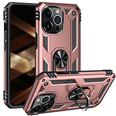 Funda Bumper Silicona y Plastico Mate Carcasa con Magnetico Anillo de dedo Soporte S05 para Apple iPhone 14 Pro Oro Rosa