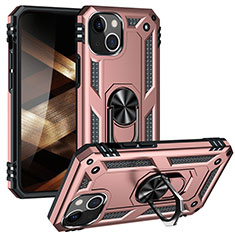 Funda Bumper Silicona y Plastico Mate Carcasa con Magnetico Anillo de dedo Soporte S05 para Apple iPhone 15 Oro Rosa