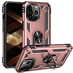 Funda Bumper Silicona y Plastico Mate Carcasa con Magnetico Anillo de dedo Soporte S05 para Apple iPhone 15 Pro Oro Rosa