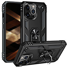 Funda Bumper Silicona y Plastico Mate Carcasa con Magnetico Anillo de dedo Soporte S05 para Apple iPhone 16 Pro Max Negro