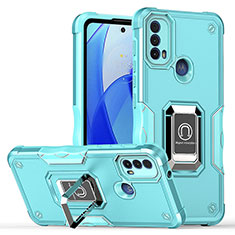 Funda Bumper Silicona y Plastico Mate Carcasa con Magnetico Anillo de dedo Soporte S05 para Motorola Moto E40 Cian