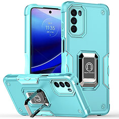 Funda Bumper Silicona y Plastico Mate Carcasa con Magnetico Anillo de dedo Soporte S05 para Motorola Moto G 5G (2022) Cian