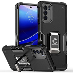 Funda Bumper Silicona y Plastico Mate Carcasa con Magnetico Anillo de dedo Soporte S05 para Motorola Moto G 5G (2022) Negro