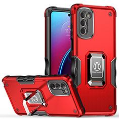 Funda Bumper Silicona y Plastico Mate Carcasa con Magnetico Anillo de dedo Soporte S05 para Motorola Moto G Stylus (2022) 4G Rojo