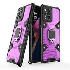 Funda Bumper Silicona y Plastico Mate Carcasa con Magnetico Anillo de dedo Soporte S05 para Oppo Find X3 Pro 5G Morado