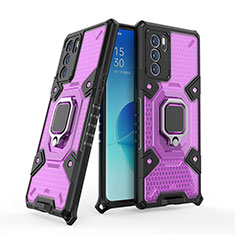 Funda Bumper Silicona y Plastico Mate Carcasa con Magnetico Anillo de dedo Soporte S05 para Oppo Reno6 Pro 5G India Morado