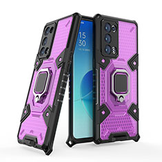 Funda Bumper Silicona y Plastico Mate Carcasa con Magnetico Anillo de dedo Soporte S05 para Oppo Reno6 Pro+ Plus 5G Morado