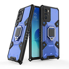 Funda Bumper Silicona y Plastico Mate Carcasa con Magnetico Anillo de dedo Soporte S05 para Oppo Reno6 Z 5G Azul