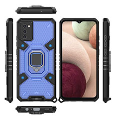 Funda Bumper Silicona y Plastico Mate Carcasa con Magnetico Anillo de dedo Soporte S05 para Samsung Galaxy A03s Azul