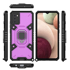 Funda Bumper Silicona y Plastico Mate Carcasa con Magnetico Anillo de dedo Soporte S05 para Samsung Galaxy A03s Morado