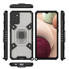 Funda Bumper Silicona y Plastico Mate Carcasa con Magnetico Anillo de dedo Soporte S05 para Samsung Galaxy A03s Negro