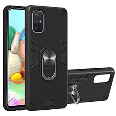 Funda Bumper Silicona y Plastico Mate Carcasa con Magnetico Anillo de dedo Soporte S05 para Samsung Galaxy A71 5G Negro