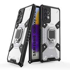 Funda Bumper Silicona y Plastico Mate Carcasa con Magnetico Anillo de dedo Soporte S05 para Samsung Galaxy A72 4G Blanco