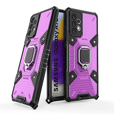 Funda Bumper Silicona y Plastico Mate Carcasa con Magnetico Anillo de dedo Soporte S05 para Samsung Galaxy A72 5G Morado