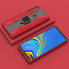 Funda Bumper Silicona y Plastico Mate Carcasa con Magnetico Anillo de dedo Soporte S05 para Samsung Galaxy A9 (2018) A920 Rojo